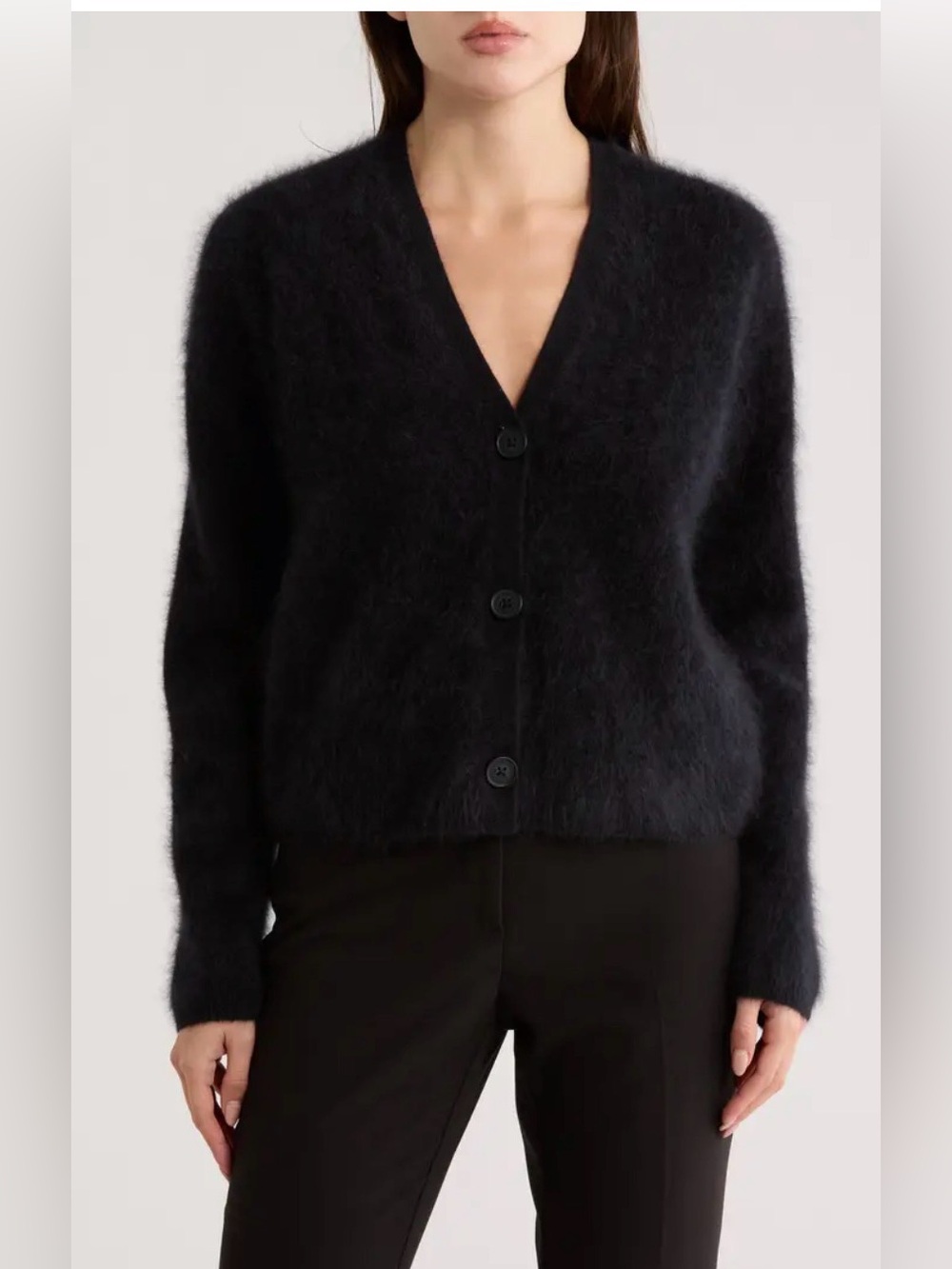 NWT Nordstrom brushed 100% cashmere cardigan Sz XXS black fuzzy long sleeves